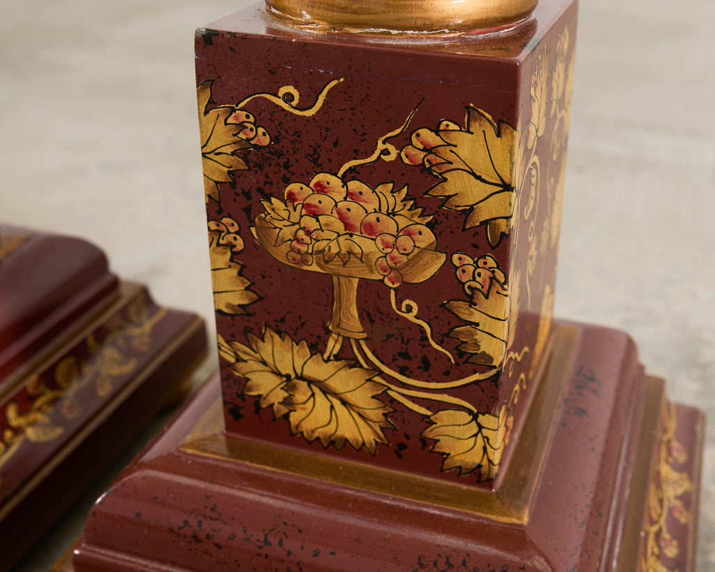 Pair of Lacquered Wood Chinoiserie Gilt Decorated Floor Lamps