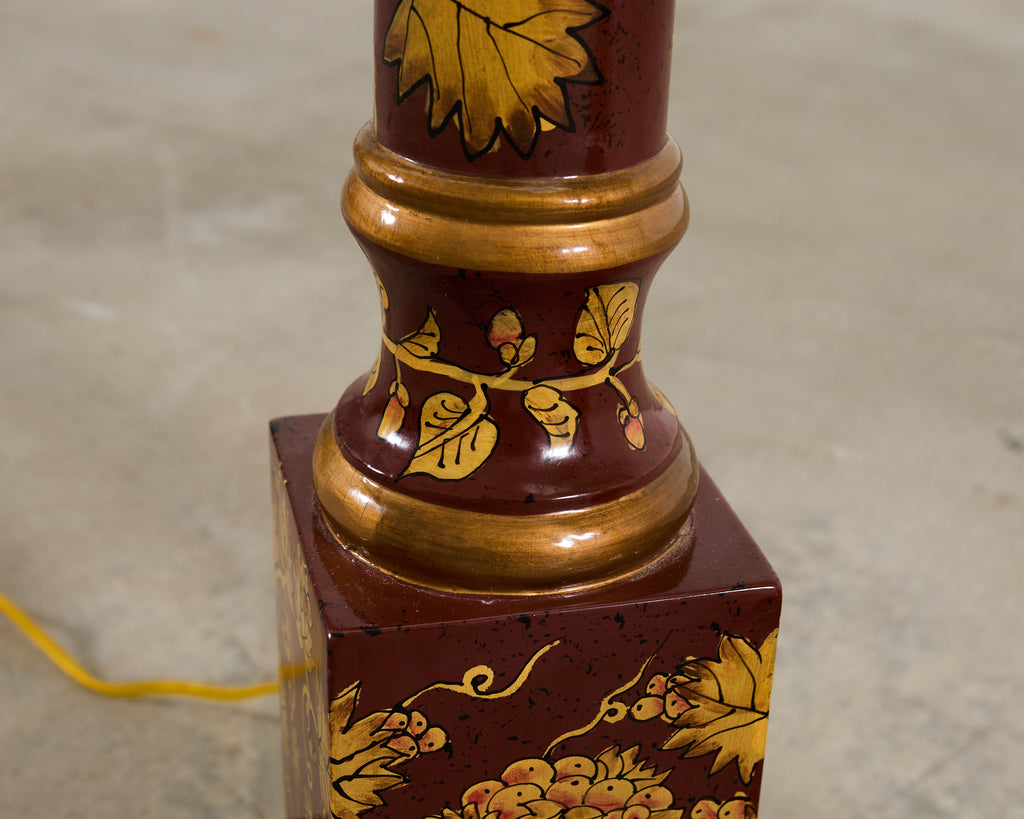 Pair of Lacquered Wood Chinoiserie Gilt Decorated Floor Lamps