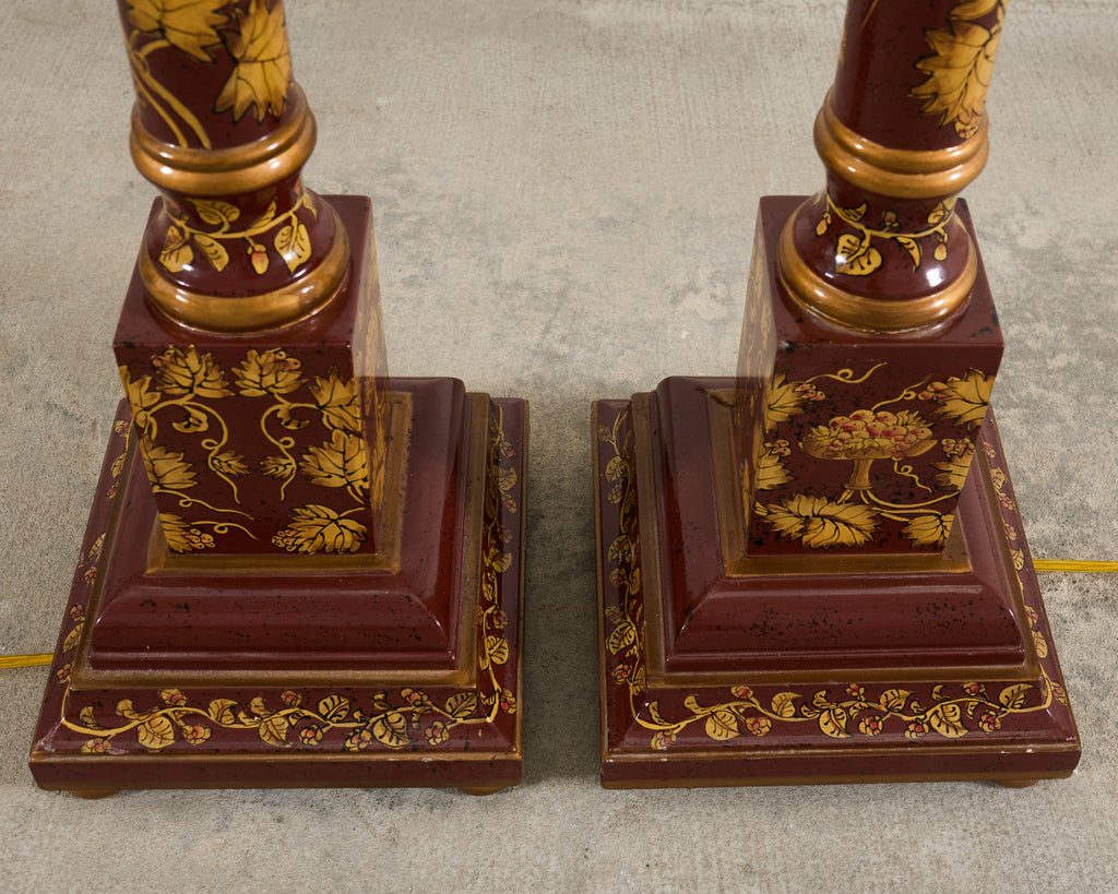 Pair of Lacquered Wood Chinoiserie Gilt Decorated Floor Lamps