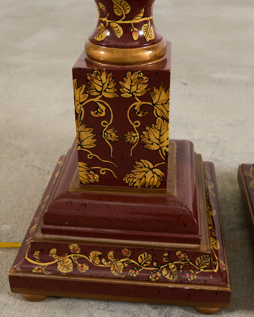 Pair of Lacquered Wood Chinoiserie Gilt Decorated Floor Lamps