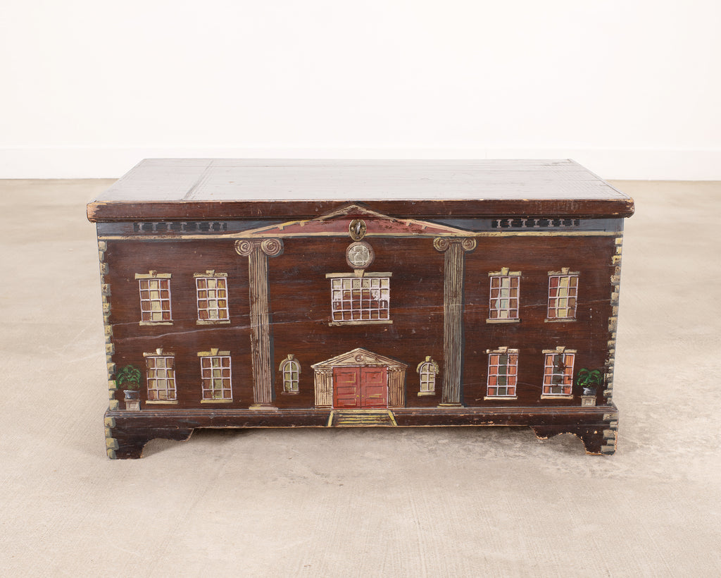 English Painted Pine Blanket Chest with Georgian Manor Façade
