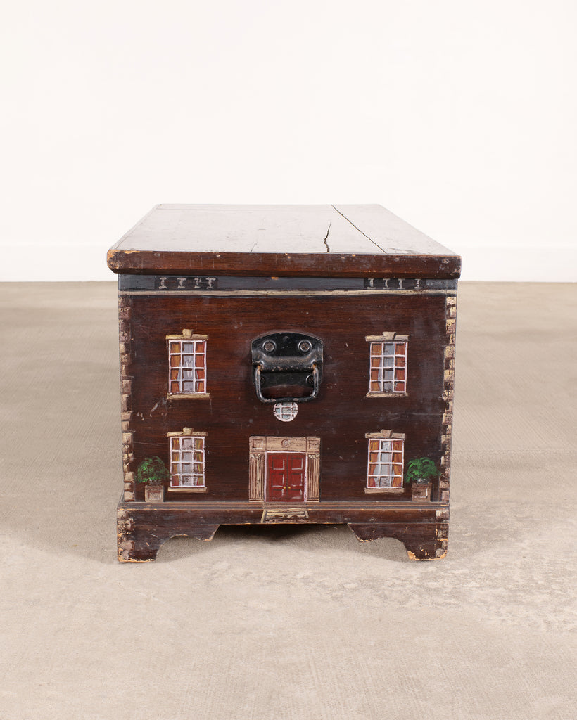 English Painted Pine Blanket Chest with Georgian Manor Façade