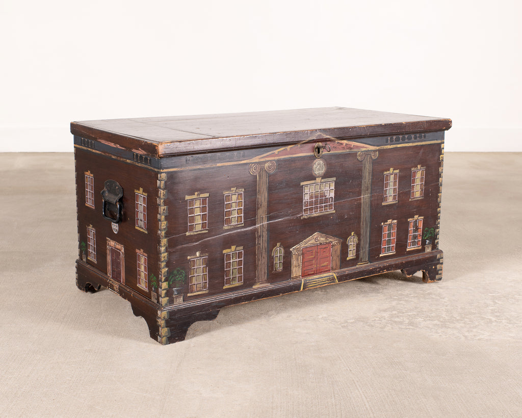 English Painted Pine Blanket Chest with Georgian Manor Façade