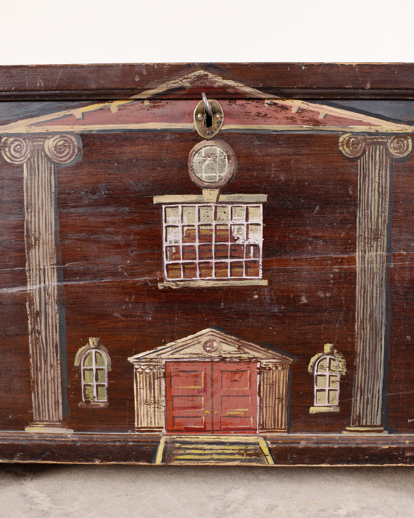 English Painted Pine Blanket Chest with Georgian Manor Façade