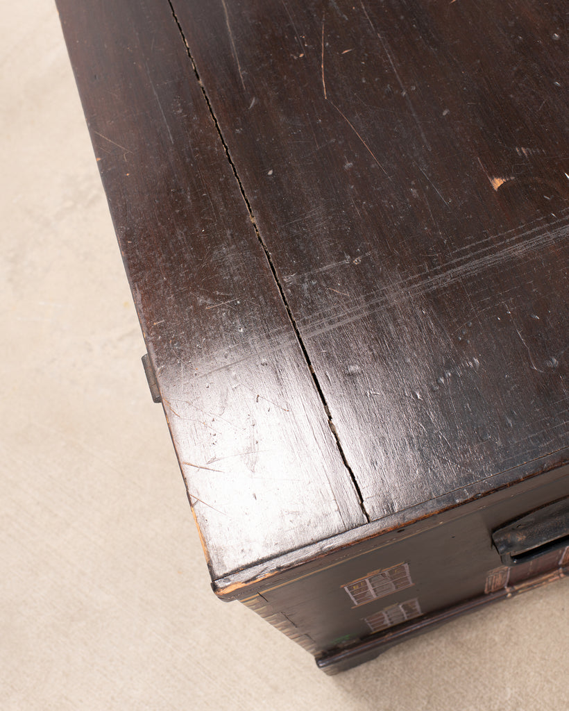 English Painted Pine Blanket Chest with Georgian Manor Façade