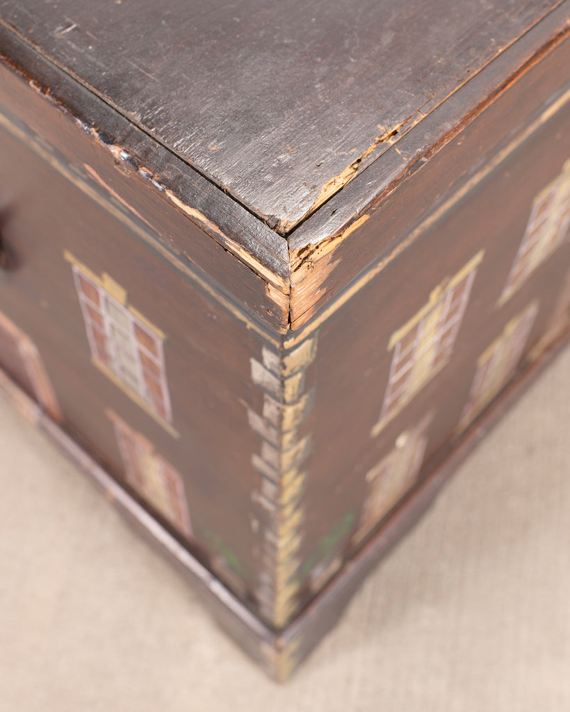 English Painted Pine Blanket Chest with Georgian Manor Façade