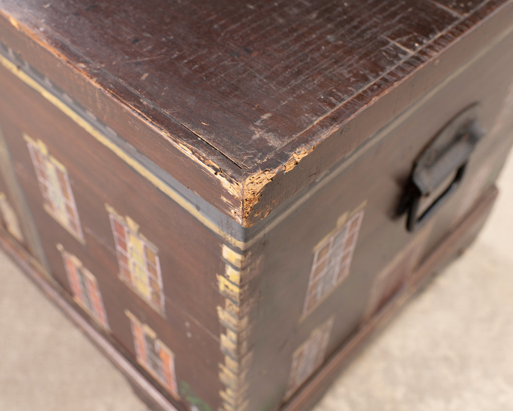 English Painted Pine Blanket Chest with Georgian Manor Façade