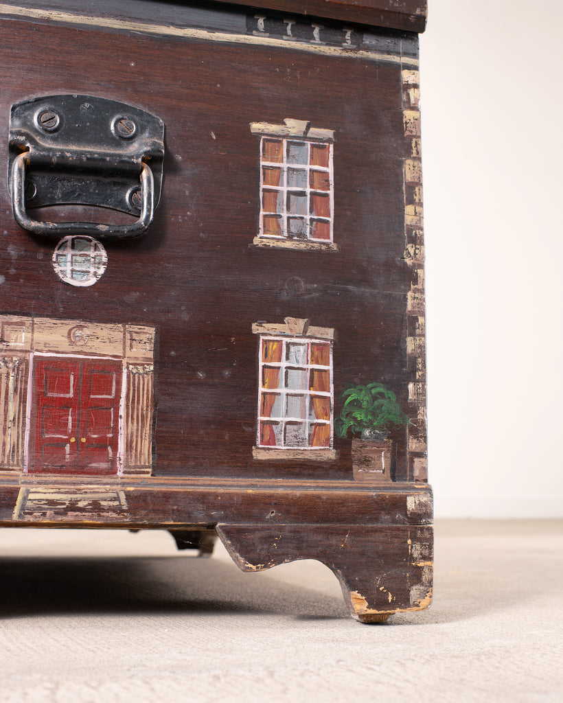 English Painted Pine Blanket Chest with Georgian Manor Façade