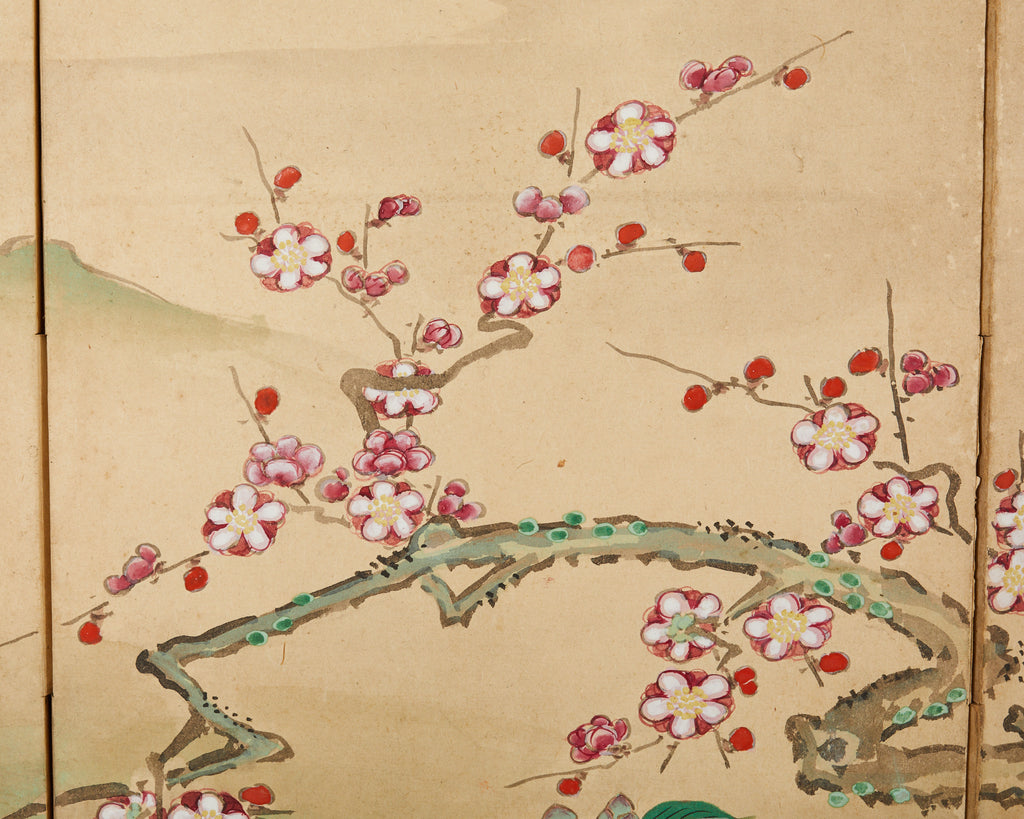 Pair of Japanese Edo Screens Minogame Turtles in Spring Landscape