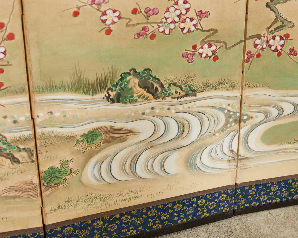 Pair of Japanese Edo Screens Minogame Turtles in Spring Landscape