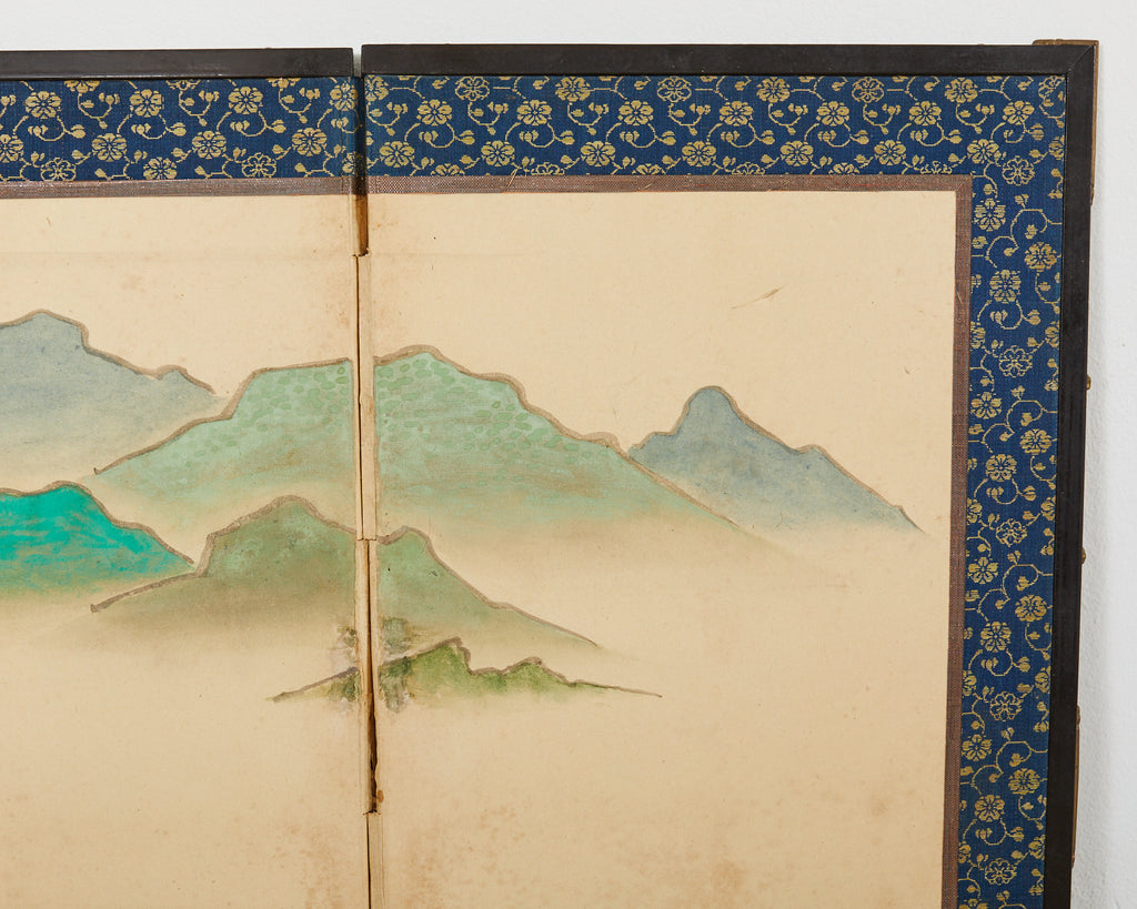 Pair of Japanese Edo Screens Minogame Turtles in Spring Landscape