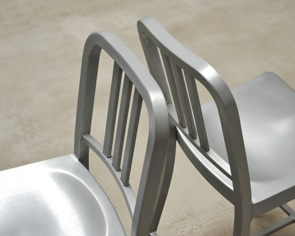 Pair of Emeco 'Navy' Bar Counter Stools in Brushed Aluminum