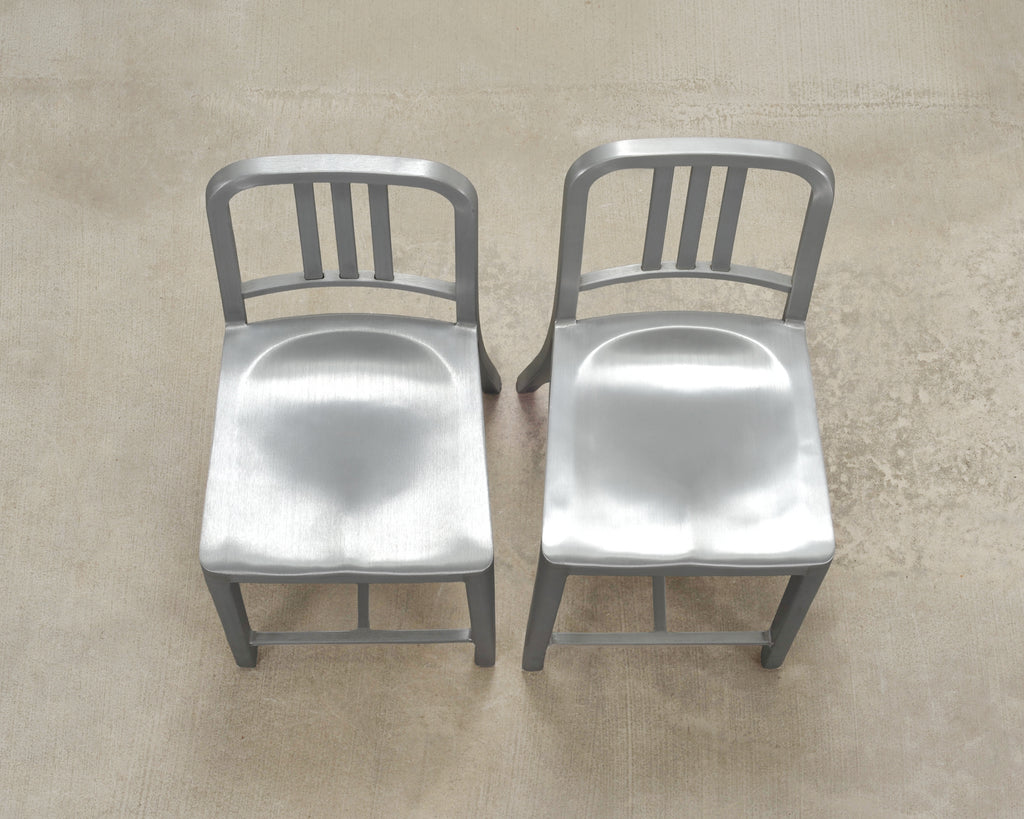Pair of Emeco 'Navy' Bar Counter Stools in Brushed Aluminum