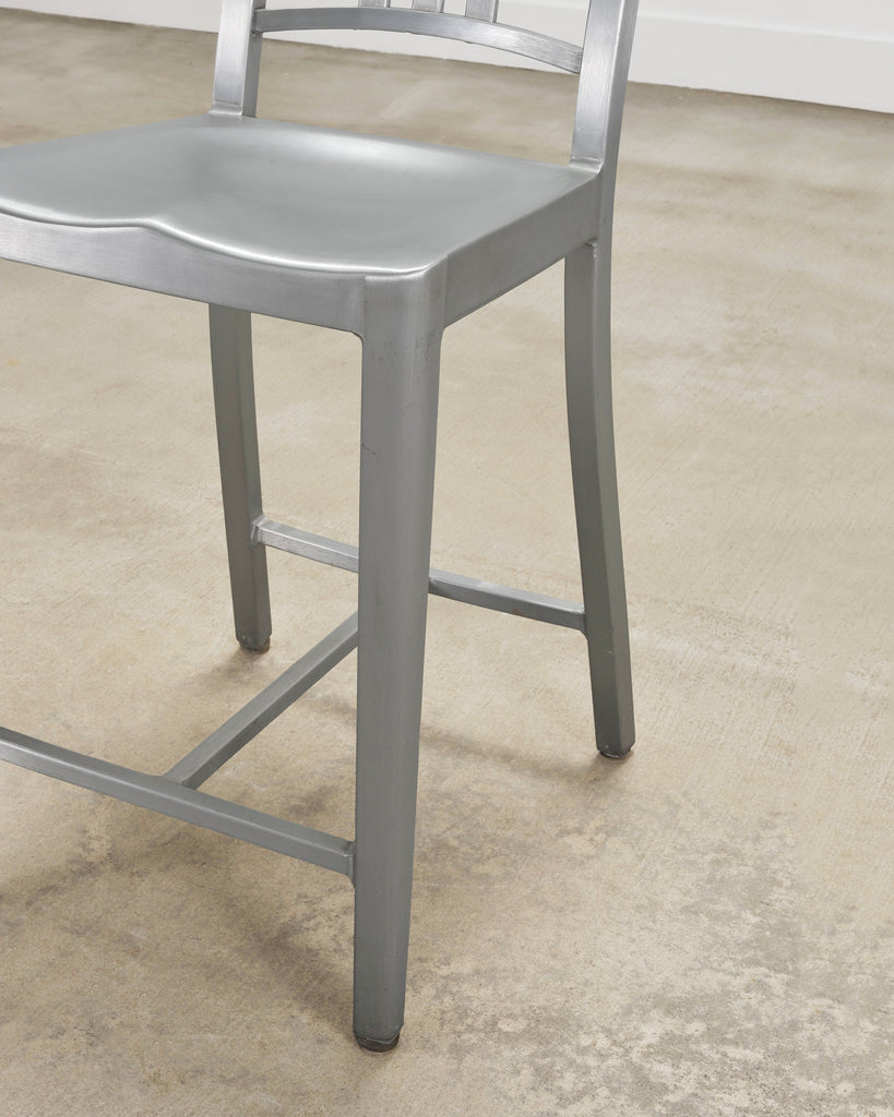 Pair of Emeco 'Navy' Bar Counter Stools in Brushed Aluminum