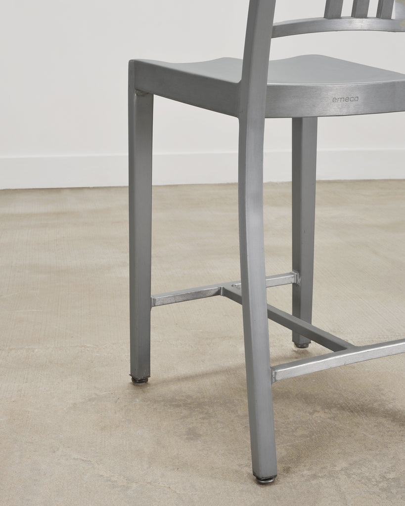 Pair of Emeco 'Navy' Bar Counter Stools in Brushed Aluminum