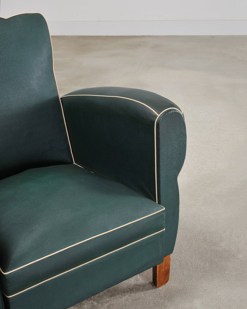 Pair of 20th Century French Art Deco Period Green Club Chairs