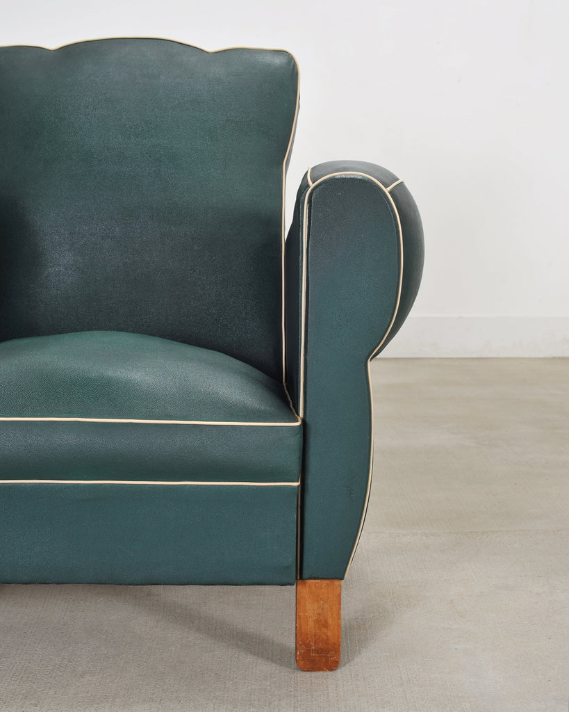 Pair of 20th Century French Art Deco Period Green Club Chairs