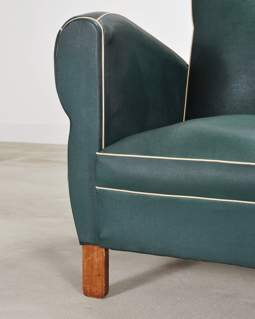 Pair of 20th Century French Art Deco Period Green Club Chairs