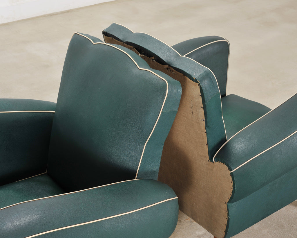 Pair of 20th Century French Art Deco Period Green Club Chairs