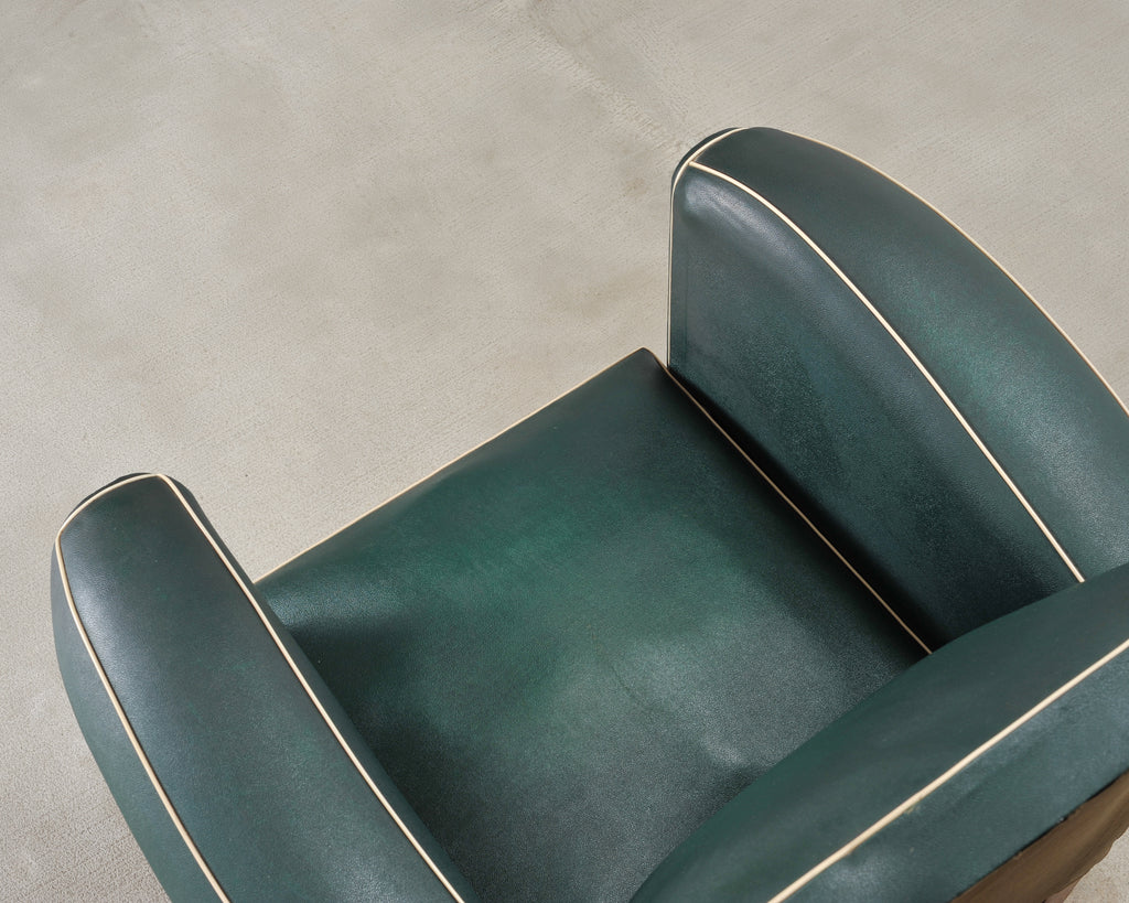 Pair of 20th Century French Art Deco Period Green Club Chairs