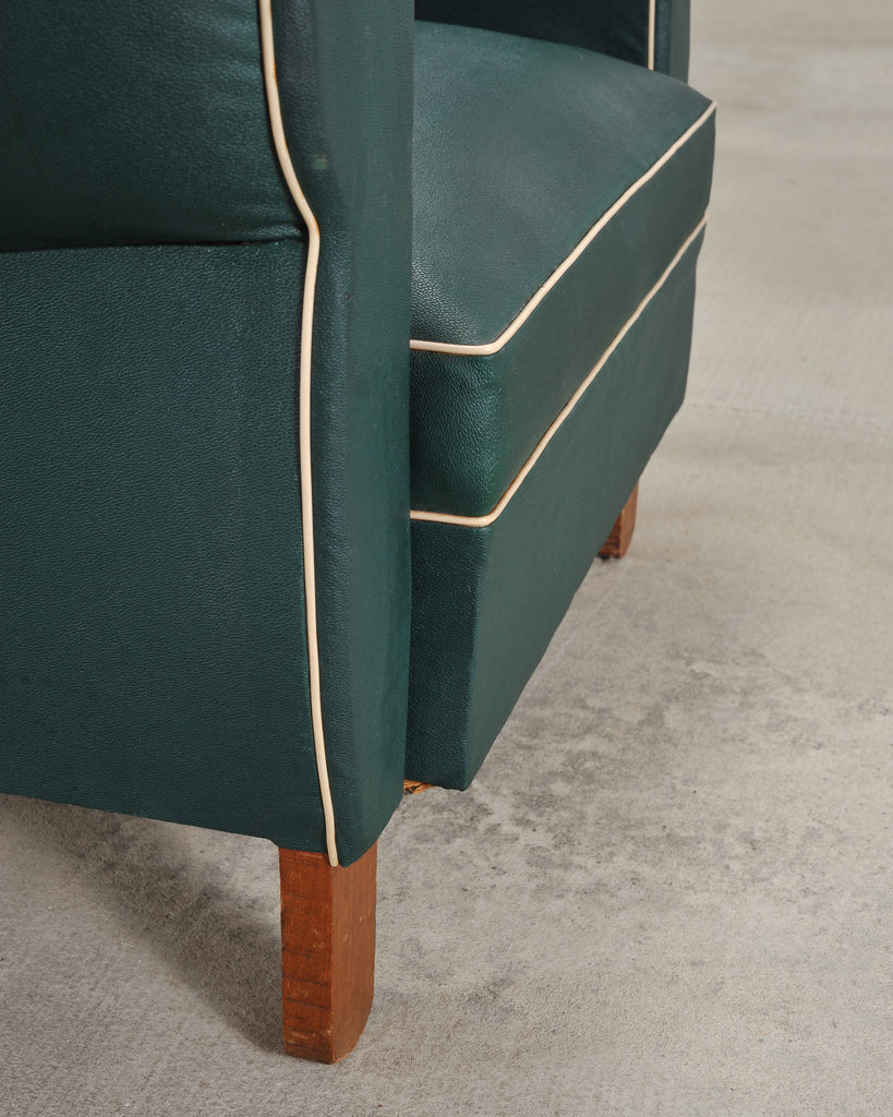 Pair of 20th Century French Art Deco Period Green Club Chairs