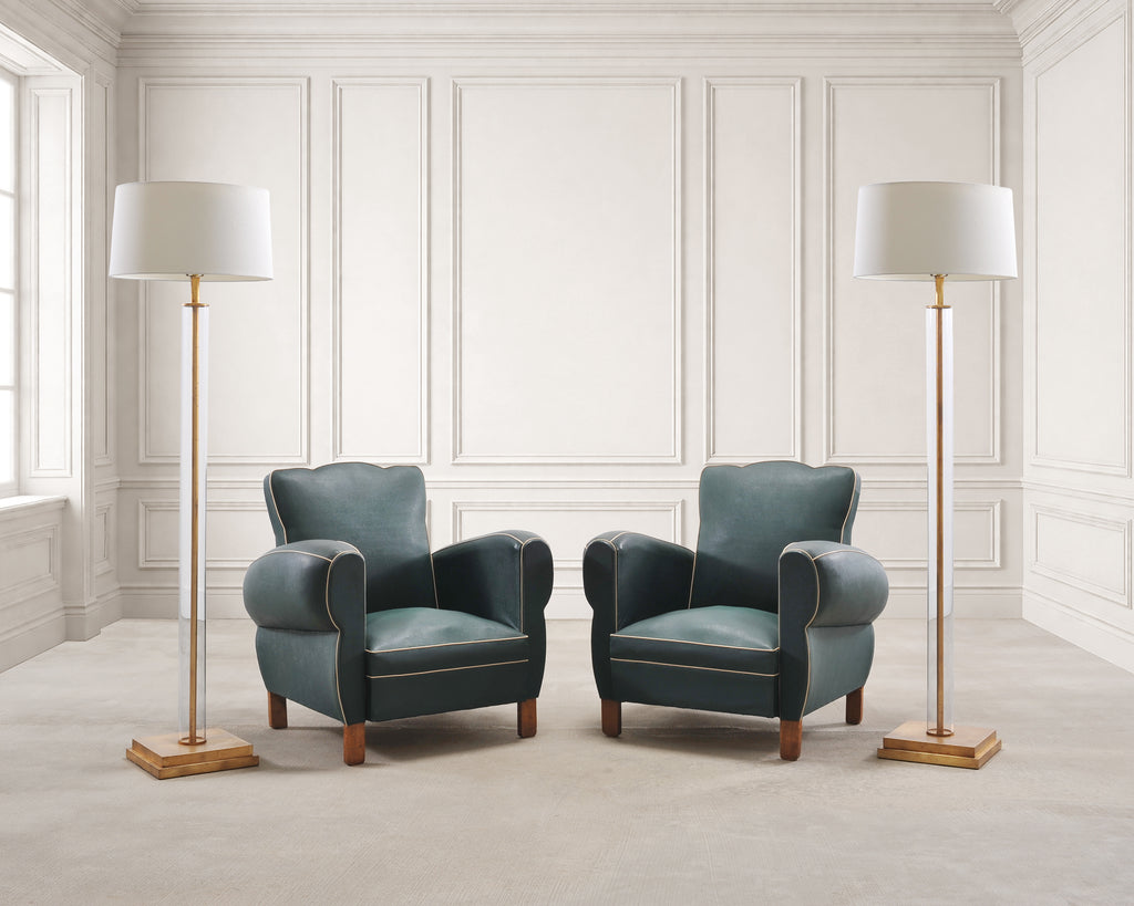 Pair of 20th Century French Art Deco Period Green Club Chairs