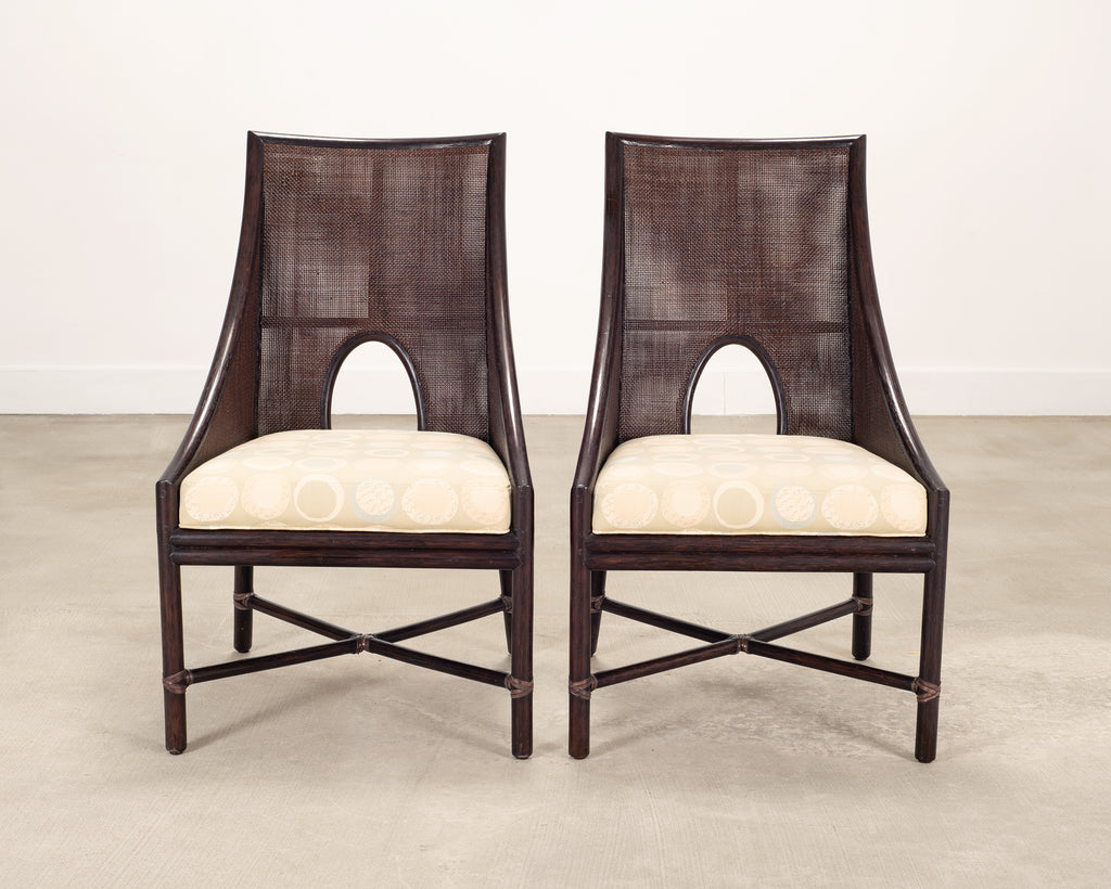 Pair of Barbara Barry for McGuire Rattan Caned Dining Armchairs