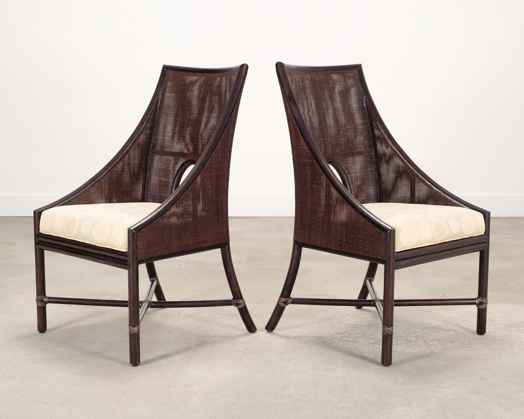 Pair of Barbara Barry for McGuire Rattan Caned Dining Armchairs