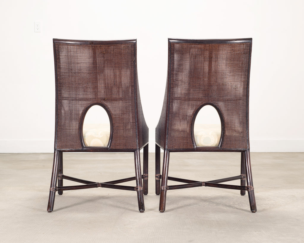 Pair of Barbara Barry for McGuire Rattan Caned Dining Armchairs