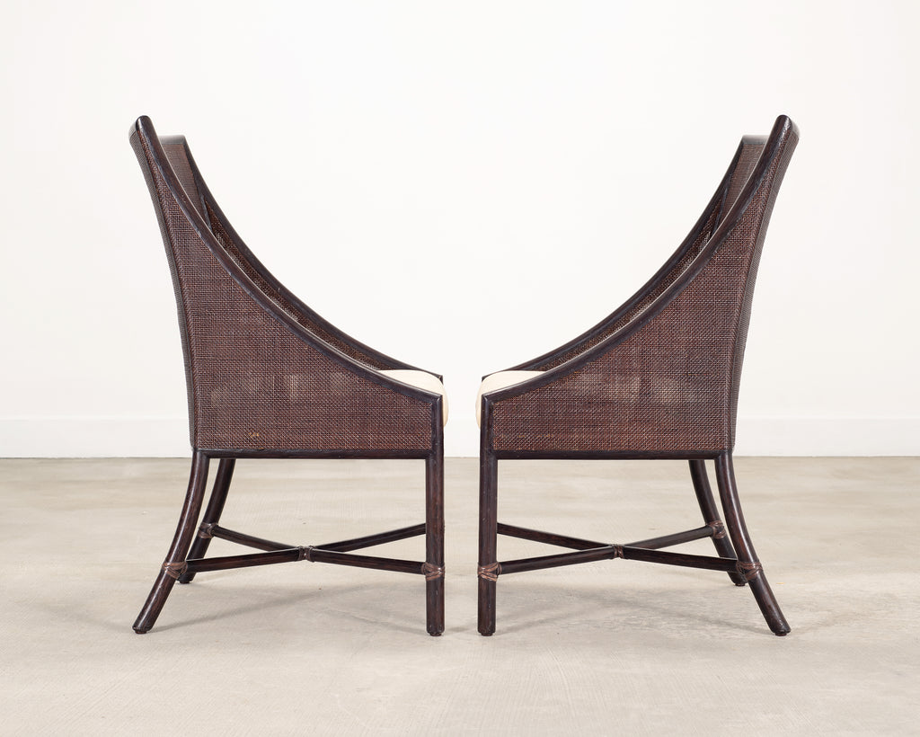Pair of Barbara Barry for McGuire Rattan Caned Dining Armchairs