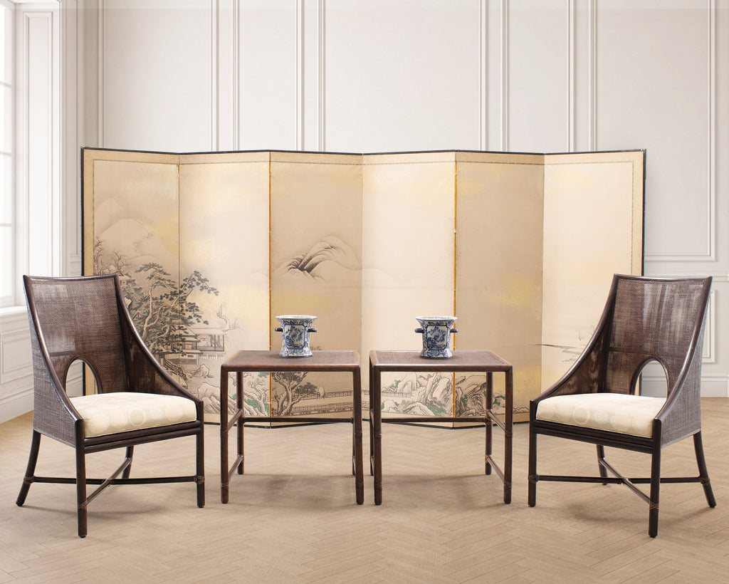 Pair of Barbara Barry for McGuire Rattan Caned Dining Armchairs