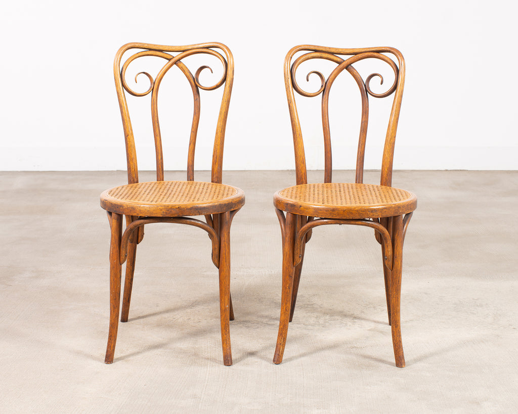 Pair of J & J Kohn Thonet Bentwood Cane Viennese Café Chairs