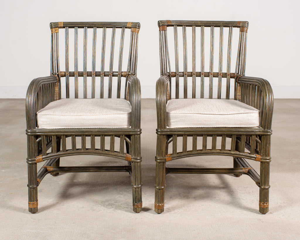 Pair Bielecky Brothers Organic Modern Rattan Dining Armchairs