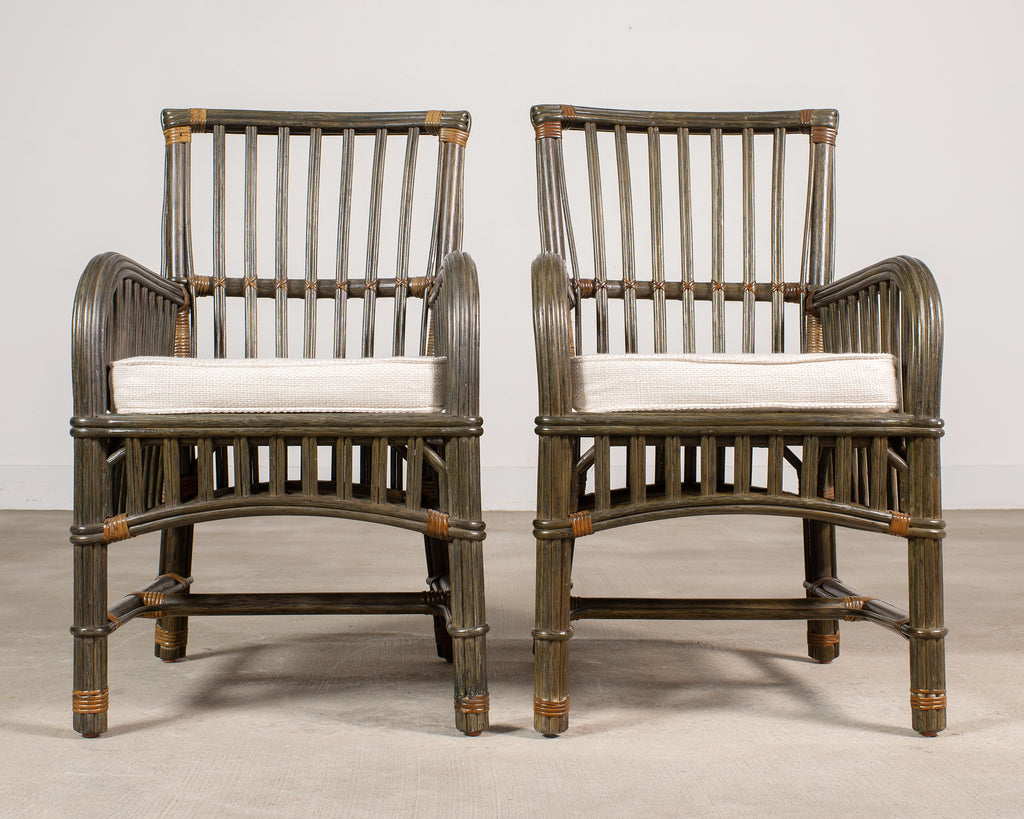 Pair Bielecky Brothers Organic Modern Rattan Dining Armchairs