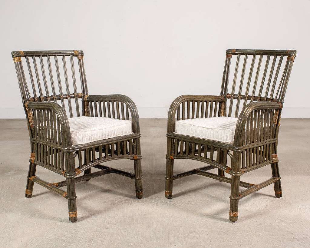 Pair Bielecky Brothers Organic Modern Rattan Dining Armchairs