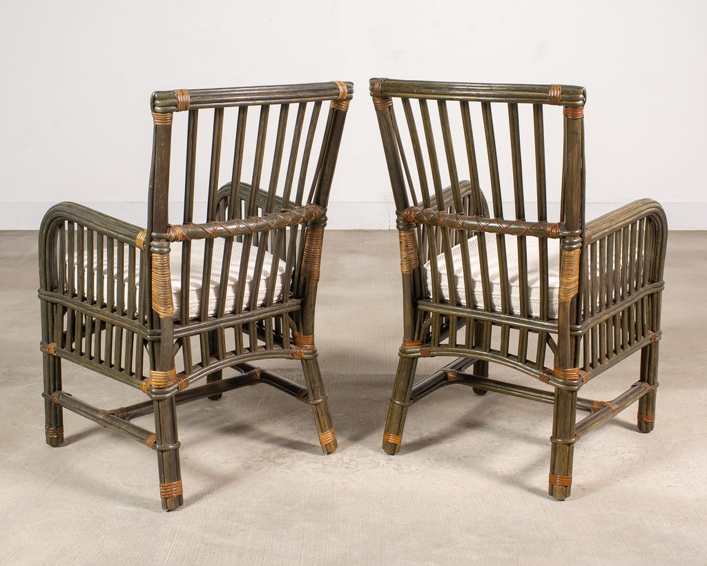 Pair Bielecky Brothers Organic Modern Rattan Dining Armchairs