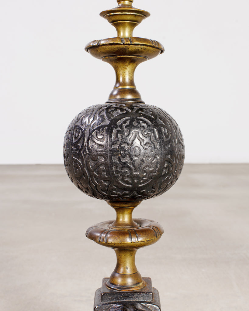 Pair of Dutch Baroque Style Iron Brass Andirons