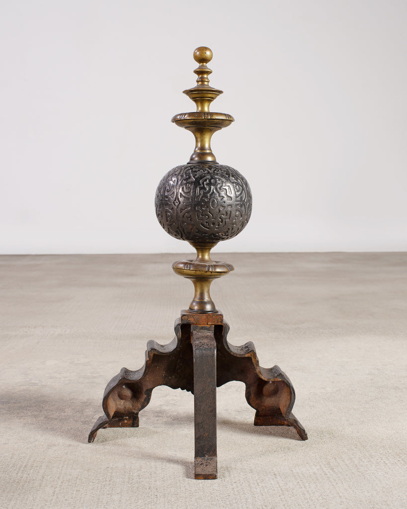 Pair of Dutch Baroque Style Iron Brass Andirons