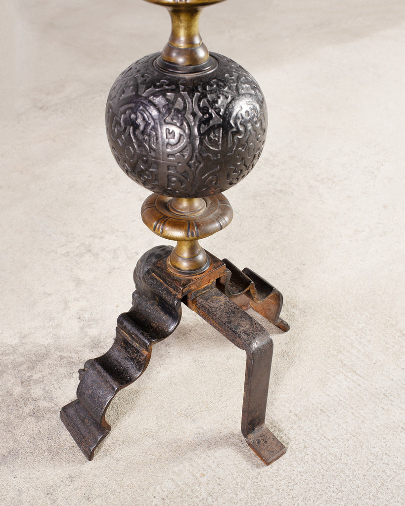 Pair of Dutch Baroque Style Iron Brass Andirons