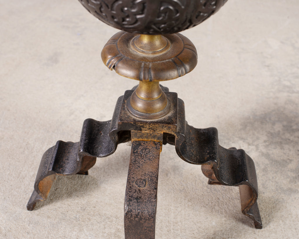 Pair of Dutch Baroque Style Iron Brass Andirons