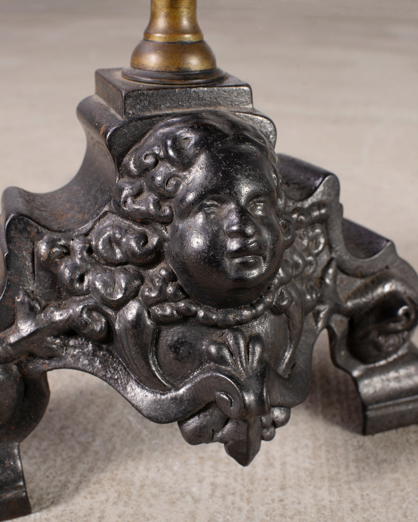 Pair of Dutch Baroque Style Iron Brass Andirons