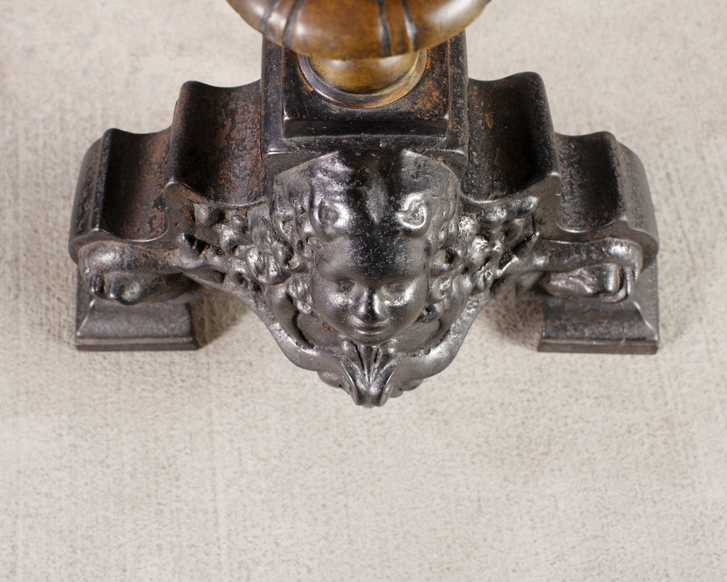 Pair of Dutch Baroque Style Iron Brass Andirons