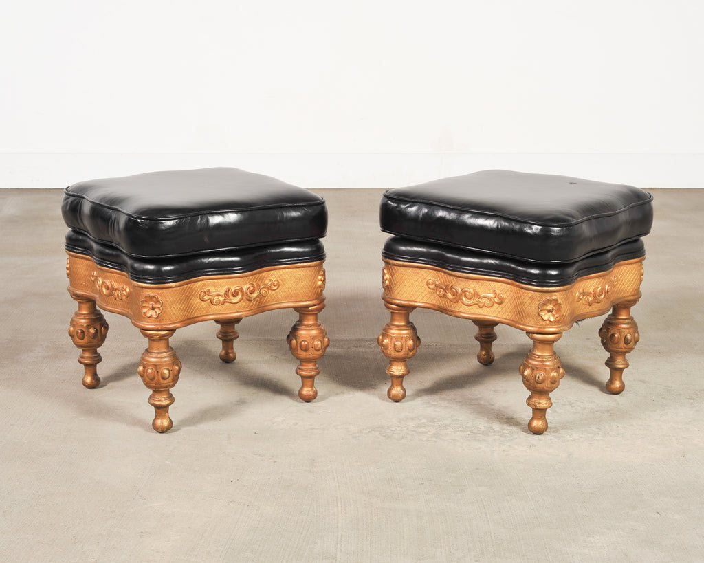 Pair of Empire Aesthetic Leather Giltwood Ottoman Footstools