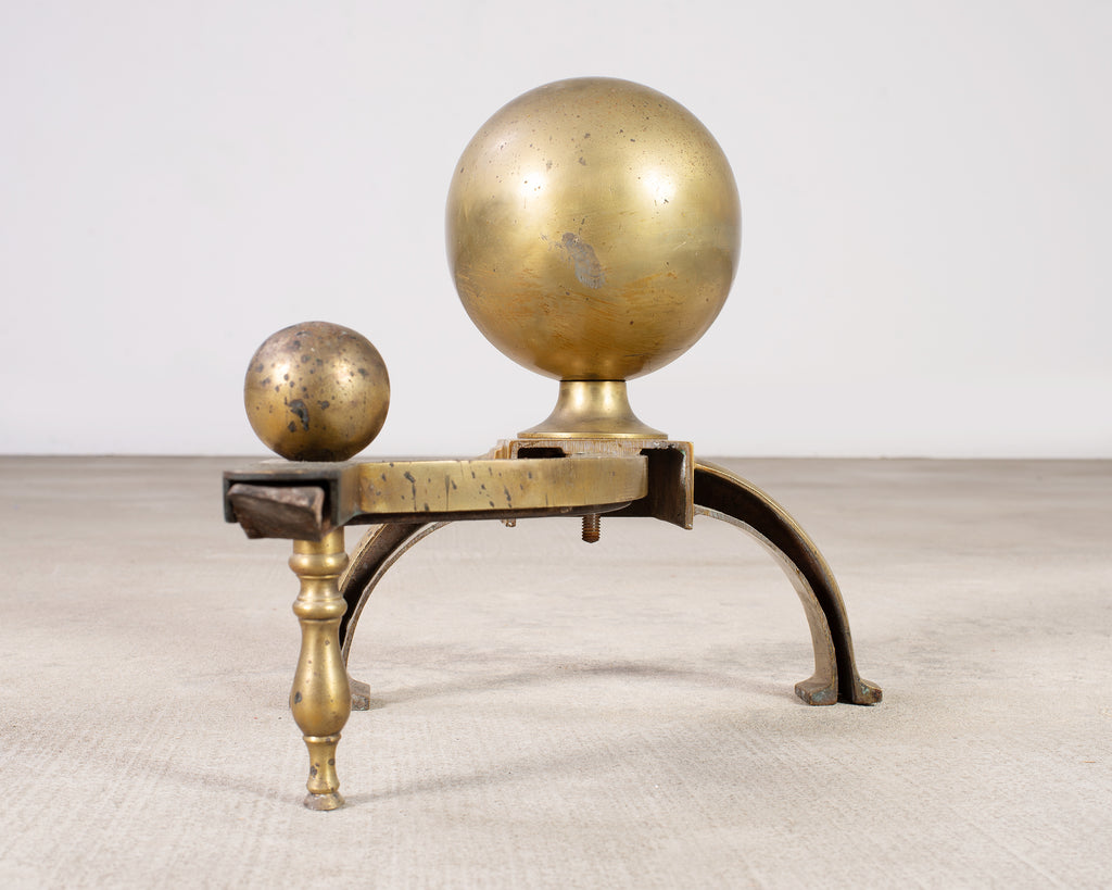 Pair of English Regency Style Brass Cannonball Andirons
