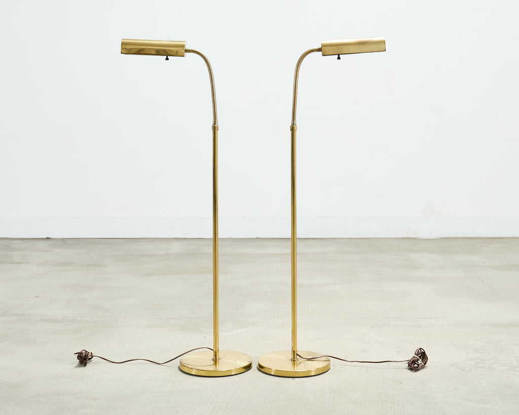 Pair of Mid-Century Brass Adjustable Pharmacy Floor Lamps