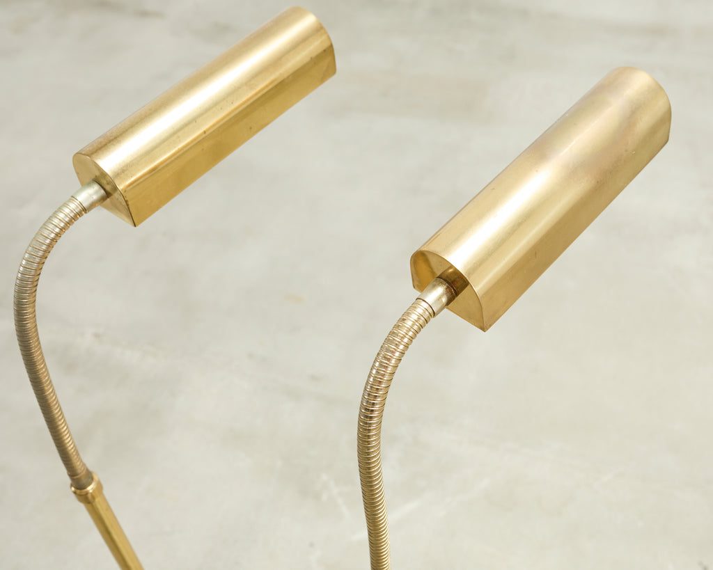 Pair of Mid-Century Brass Adjustable Pharmacy Floor Lamps
