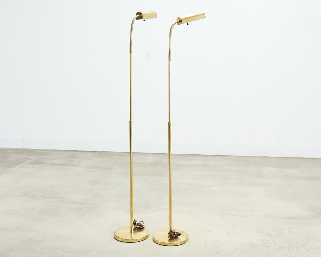 Pair of Mid-Century Brass Adjustable Pharmacy Floor Lamps