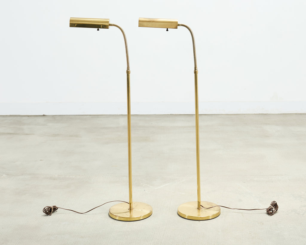 Pair of Mid-Century Brass Adjustable Pharmacy Floor Lamps