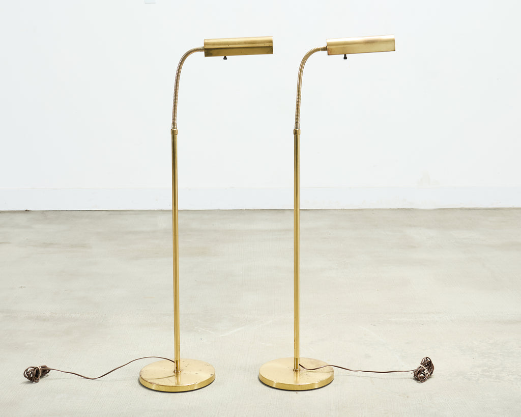 Pair of Mid-Century Brass Adjustable Pharmacy Floor Lamps