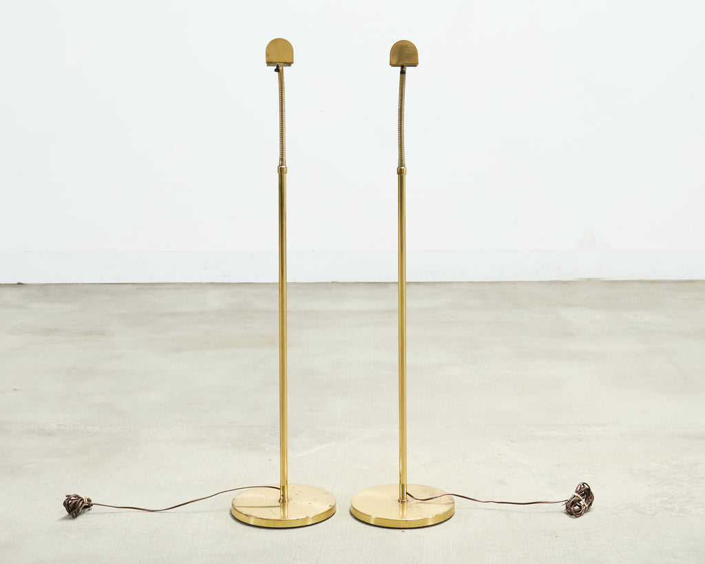 Pair of Mid-Century Brass Adjustable Pharmacy Floor Lamps